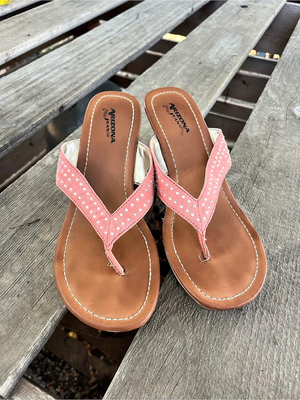 Arizona Pink Polka Dot Wedge Sandals